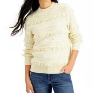 Style & Co Cream Knit Fringe Long Sleeve Sweater Womens XS